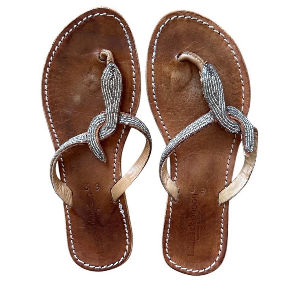 Anthropologie Brown and Silver Sandals with Thong Strap - Picture 3 of 4